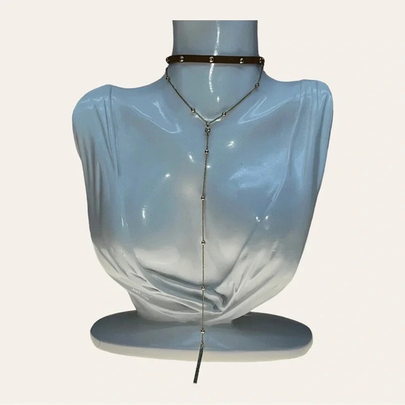 REVOLVE X ETK BY ETTIKA CHOKER NECKLACE FAUX SUEDE WITH STUDS/GOLD ACCENT DANGLE - Picture 5 of 13